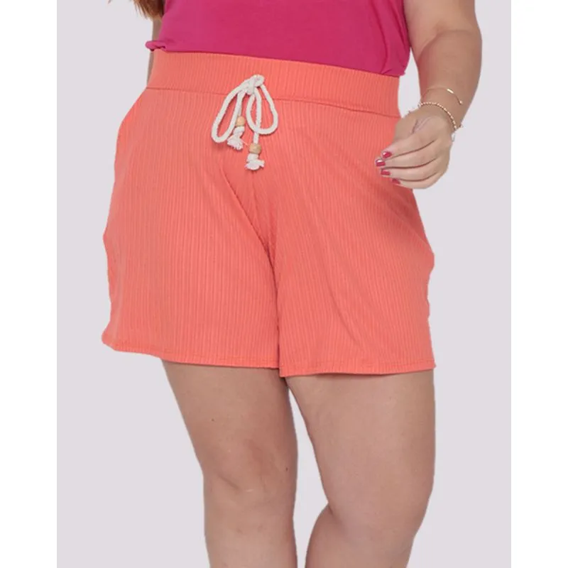 Short Plus Size Canelado Laranja G2