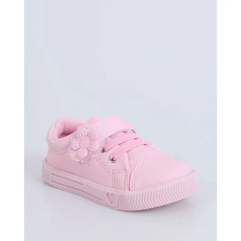 Tênis Bebê Flor Com Glítter Rosa 22