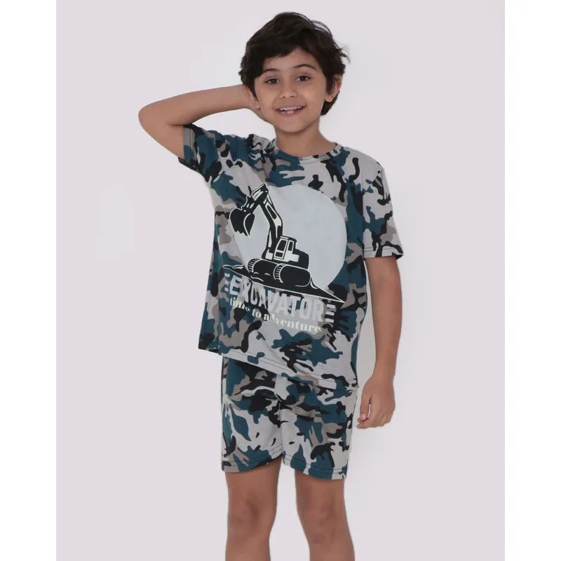 Pijama Curto Infantil estampa Camuflada Verde 4