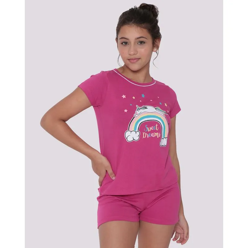 Pijama Juvenil Curto Unicórnio Rosa 10