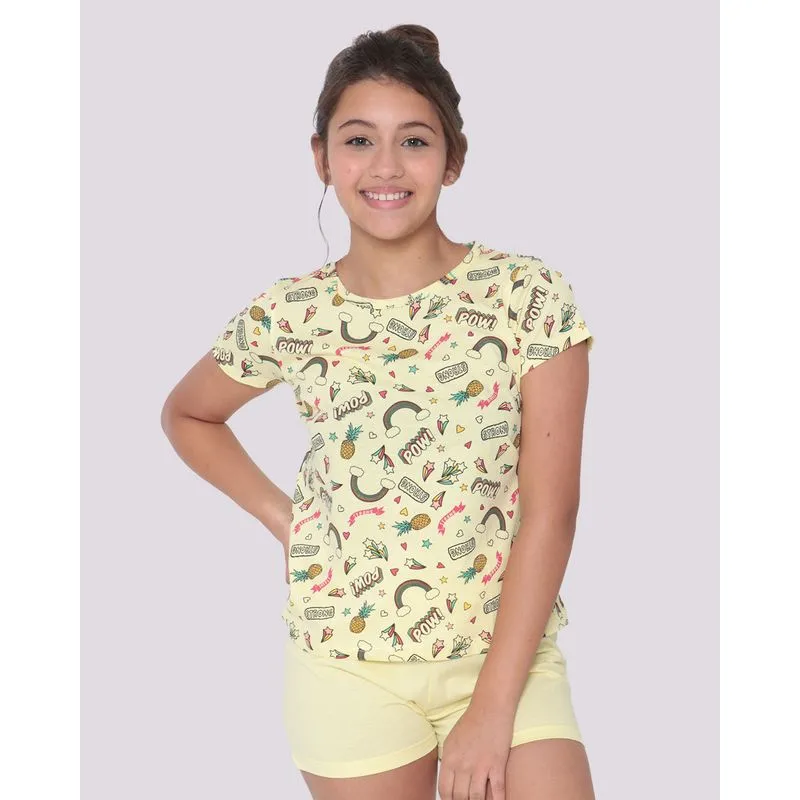 Pijama Juvenil Curto Estampa Divertida Amarelo 14