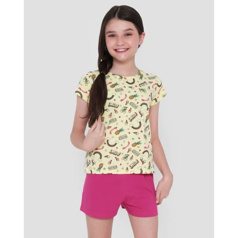 Pijama Juvenil Curto Estampado Amarelo 12