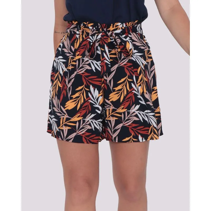 Short Feminino Viscose Evasê Floral Marinho G