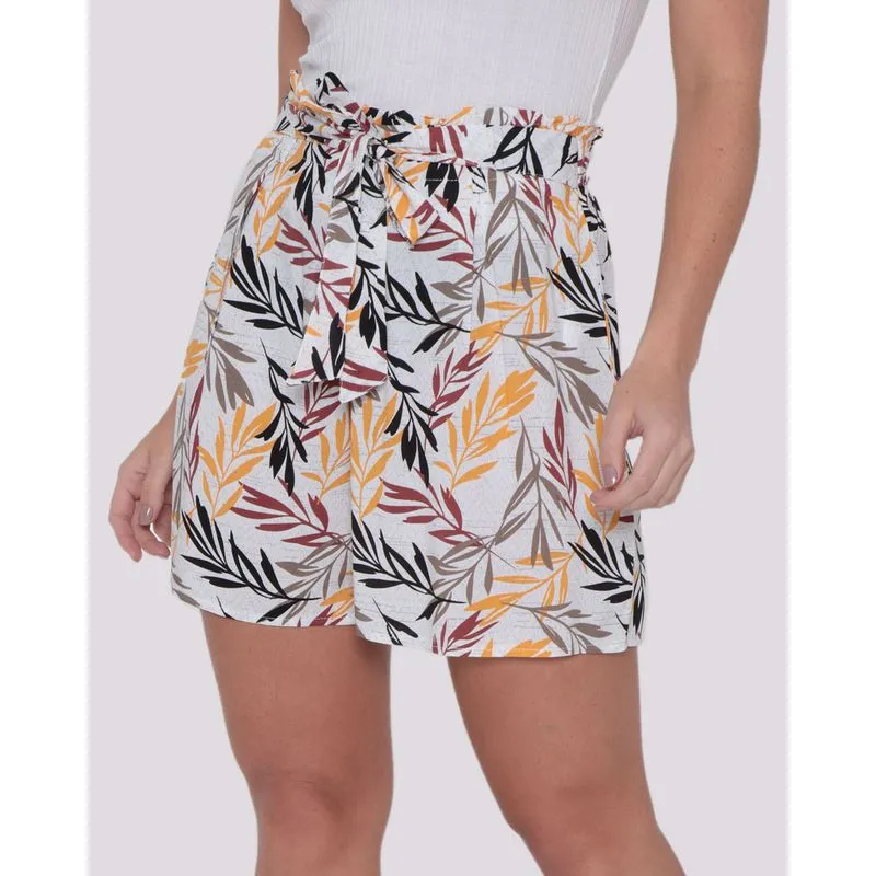 Short Feminino Viscose Evasê Floral Off White GG