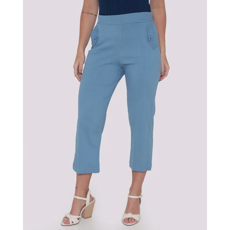 Calça Feminina Pantacourt Alfaiataria Viscose Azul P