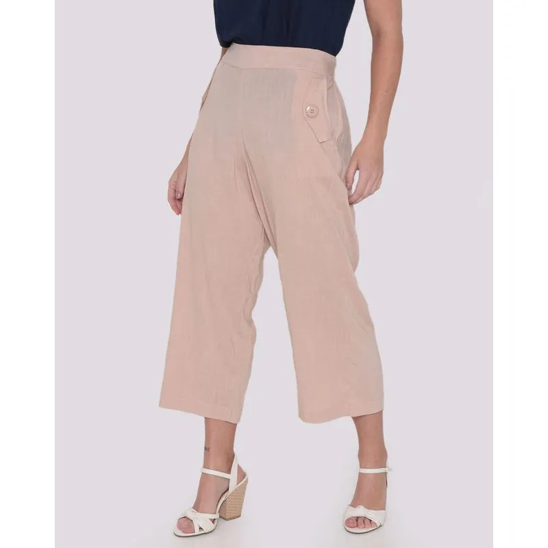 Calça Pantacourt Alfaiataria Feminina Viscose Bege Claro M