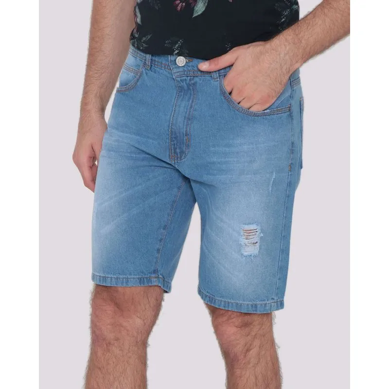 Bermuda Jeans Masculina Destroyed Azul 38