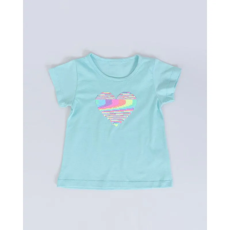 Blusa Bebê Paetê Reversível Coração Verde Claro 1
