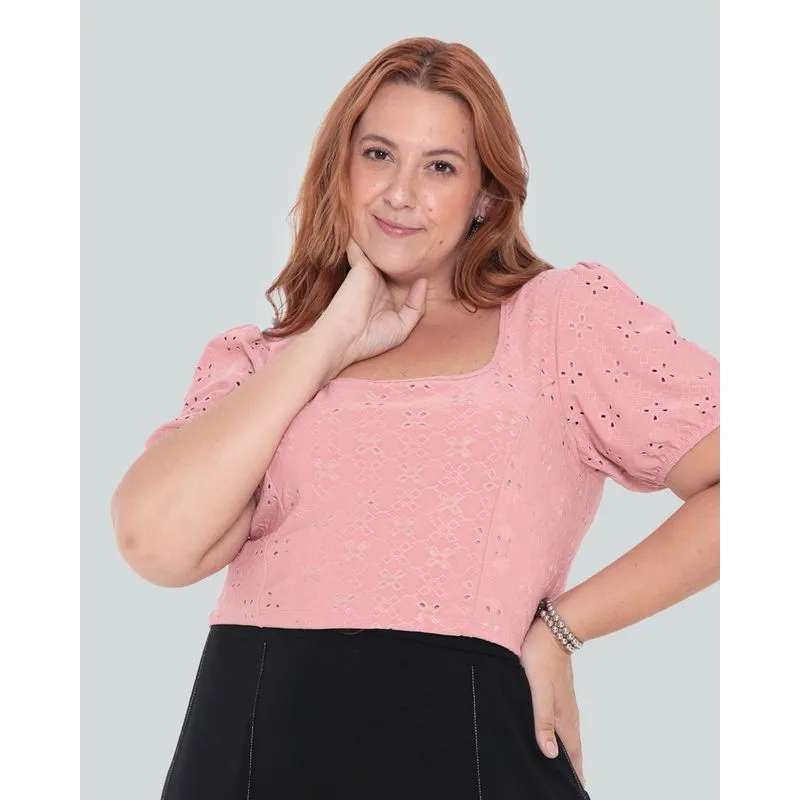 Blusa Cropped Plus Size Feminina Laise Rosa G3