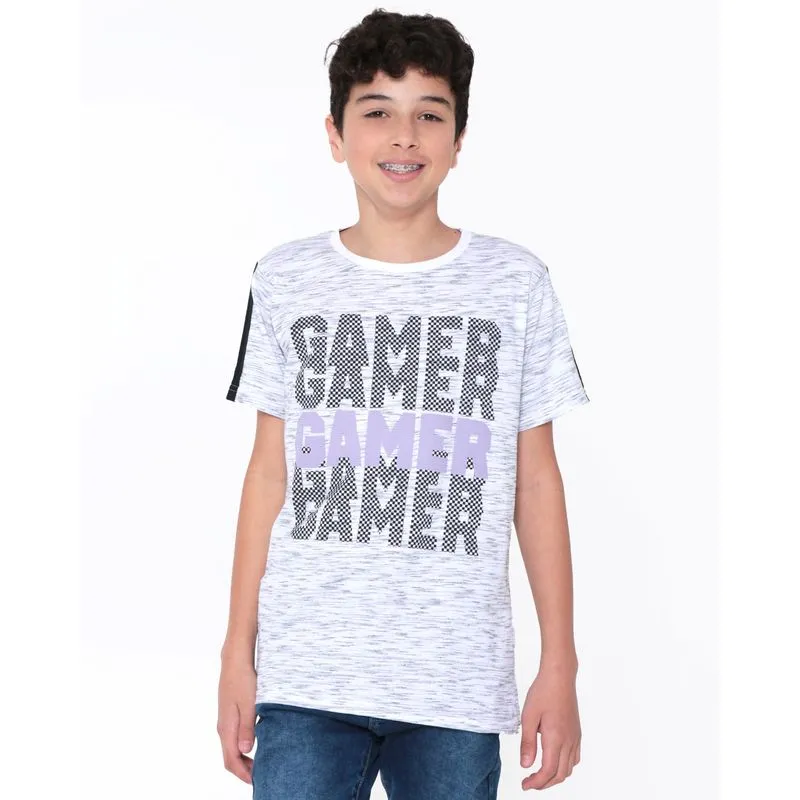 Camiseta Juvenil Flamê Estampa Gamer Mescla Claro 12
