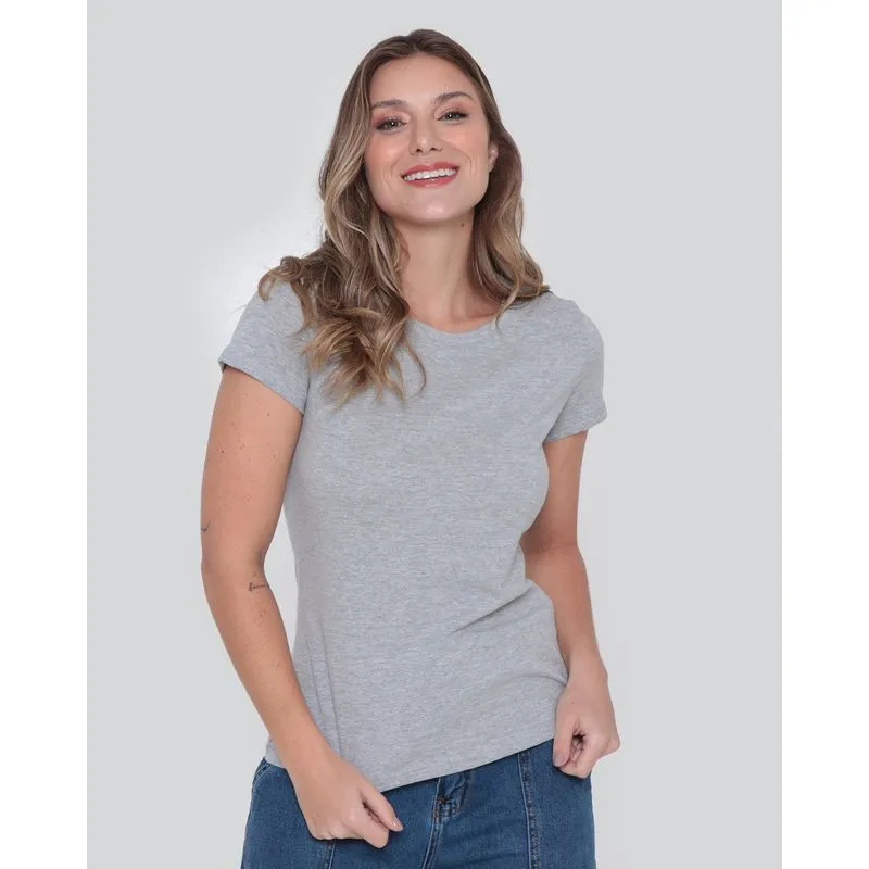 Blusa Feminina Básica Manga Curta Cinza PP