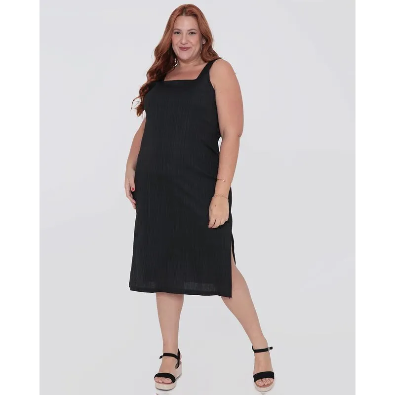 Vestido Plus Size Tubinho Canelado Preto G1