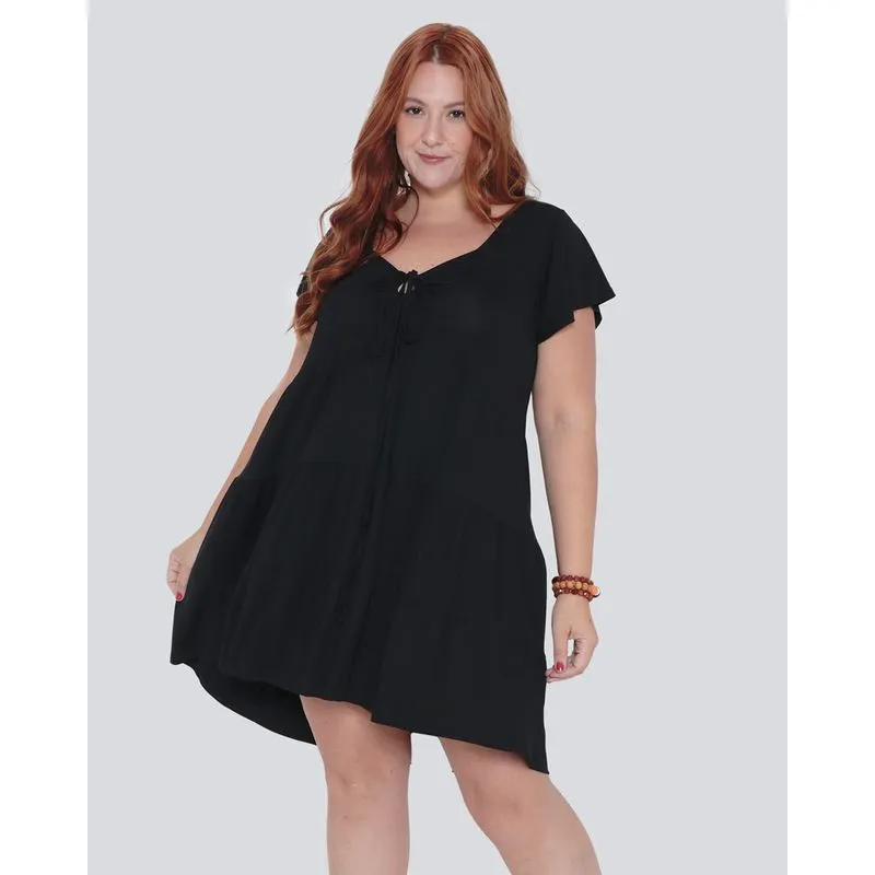 Vestido Feminino Plus Size Decote Colisse Preto G1