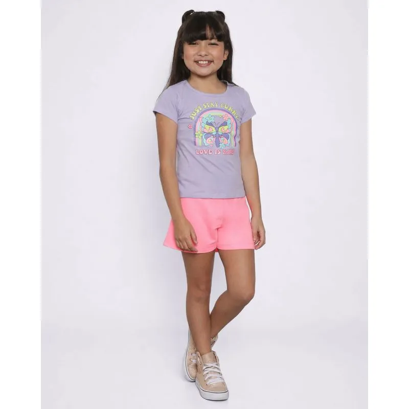 Short Infantil Moletinho Curto Com Cordão Neon Rosa 6