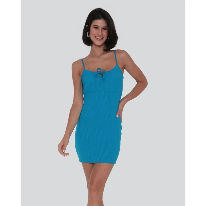 Vestido Feminino Canelado Alcinha Azul M