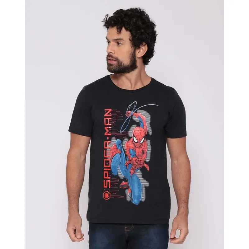 Camiseta Masculina Algodão Marvel Homem Aranha Preta GG