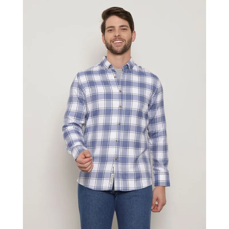 Camisa Masculina Flanelada Slim Fit Xadrez Azul M