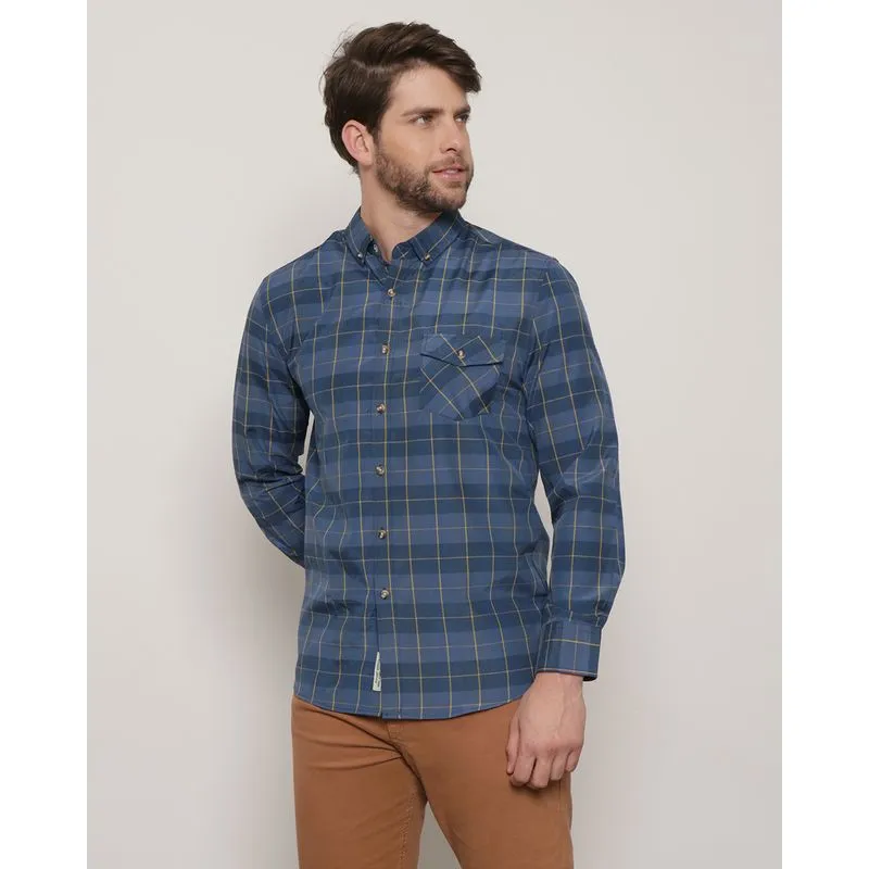 Camisa Masculina com Bolso Slim Fit Xadrez Azul G