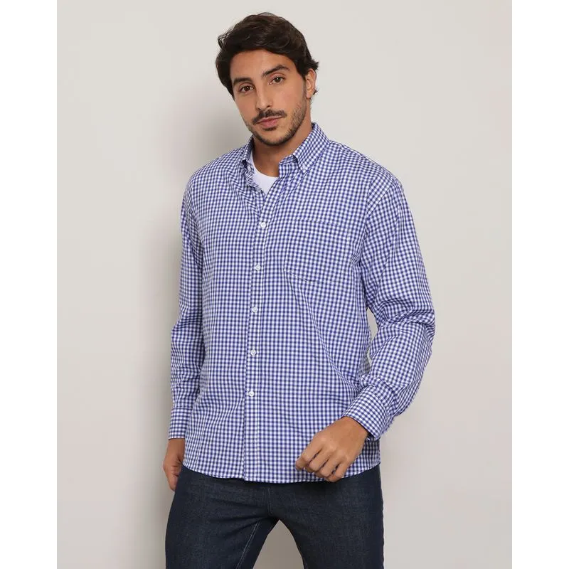 Camisa Masculina Manga Longa Xadrez Branca 3