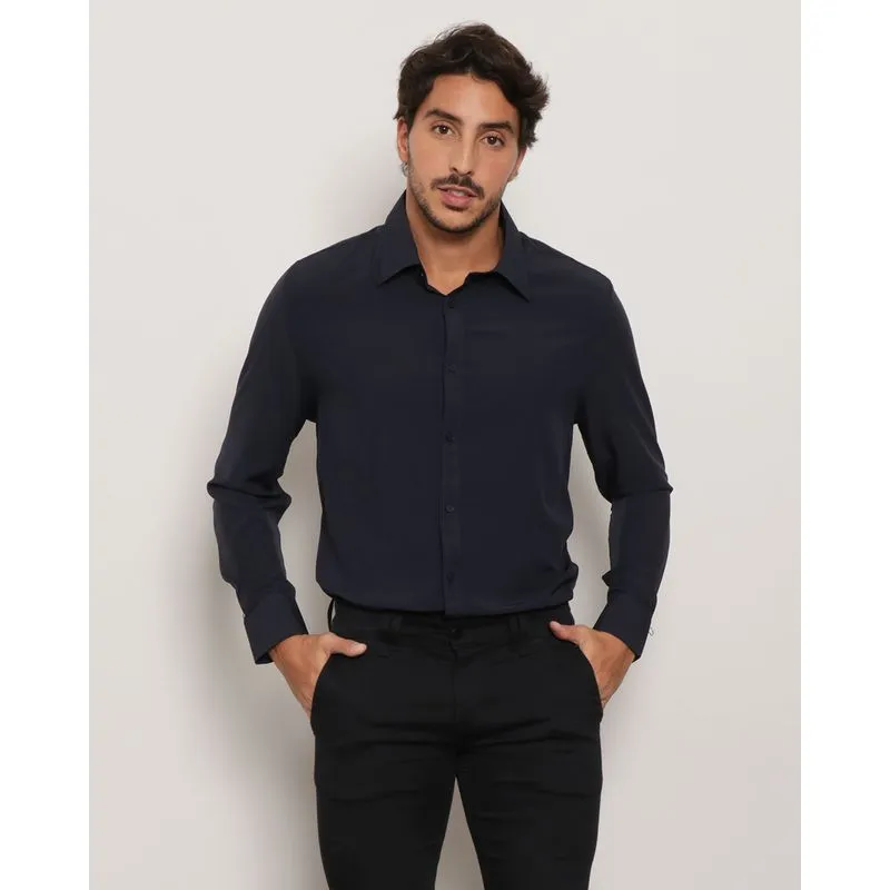 Camisa Social Masculina Manga Longa Marinho 3