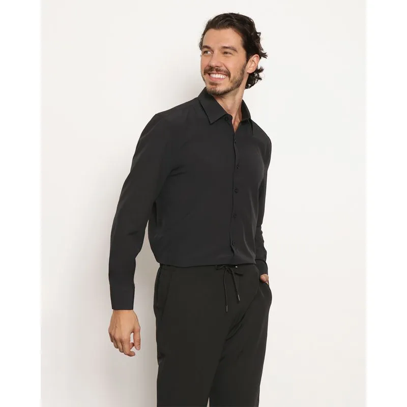Camisa Masculina Social Manga Longa Preta 3