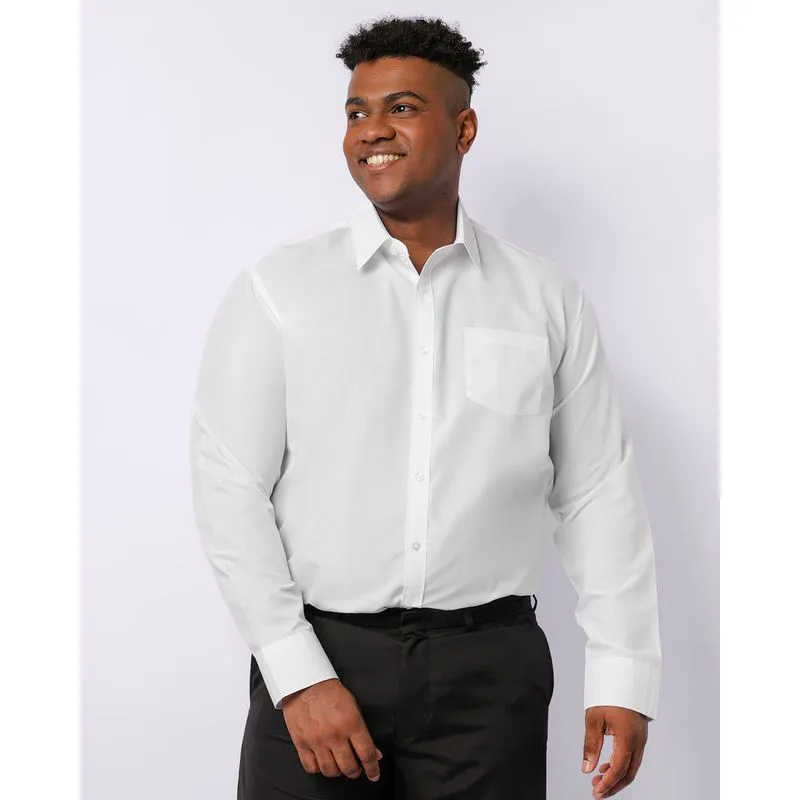 Camisa Plus Size Masculina Manga longa Bolso Frontal Único Branca 6