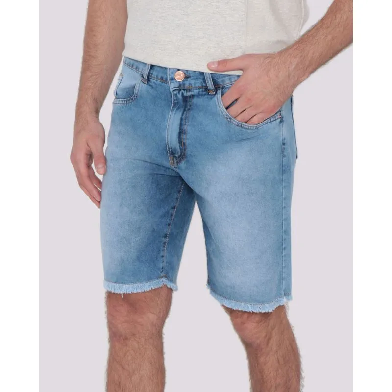Bermuda Jeans Masculina Barra Desfiada Azul 48