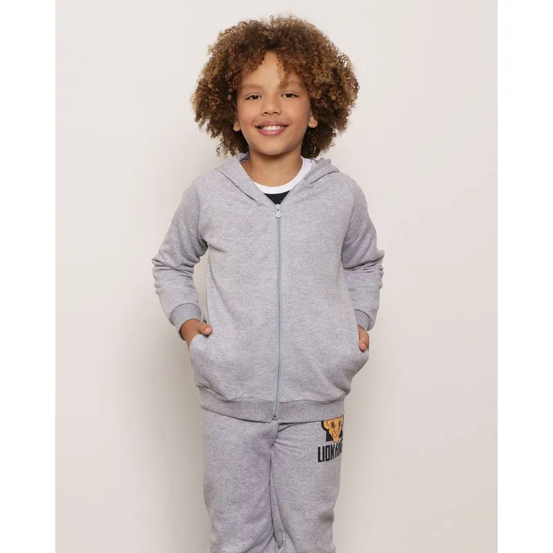 Jaqueta Moletom Infantil Com Capuz Cinza 6