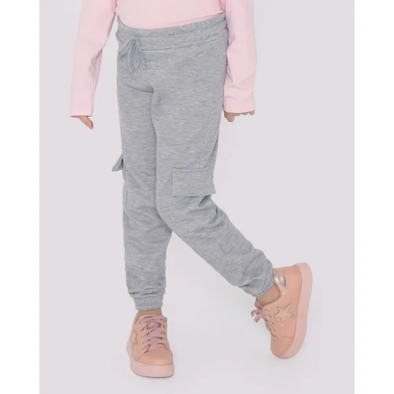 Calça Moletom Infantil Jogger Bolso Cargo Cinza 32161000289058UN