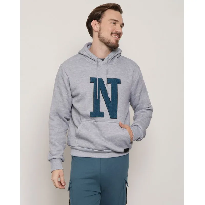 Blusão Moletom Masculino Bordado N Bolso Canguru Cinza M