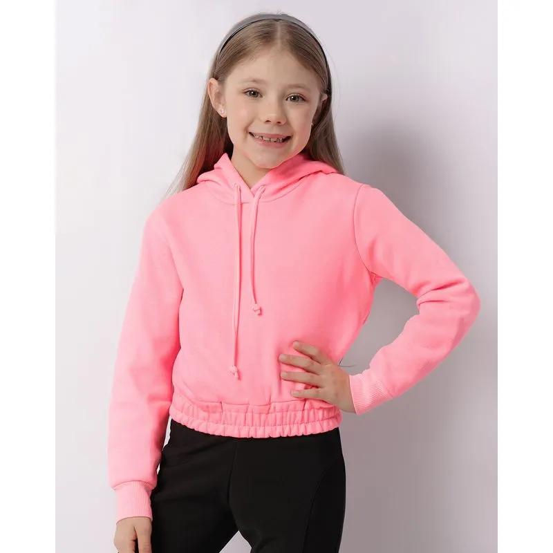 Blusão Moletom Infantil Cropped Capuz Neon Rosa 4