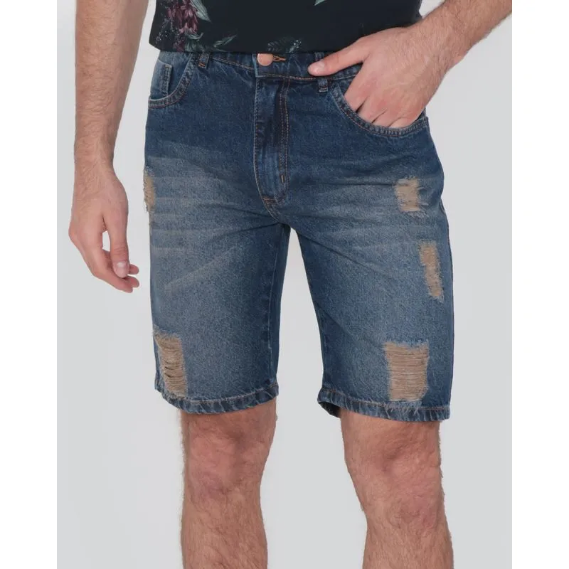 Bermuda Jeans Masculina Destroyed Azul 48