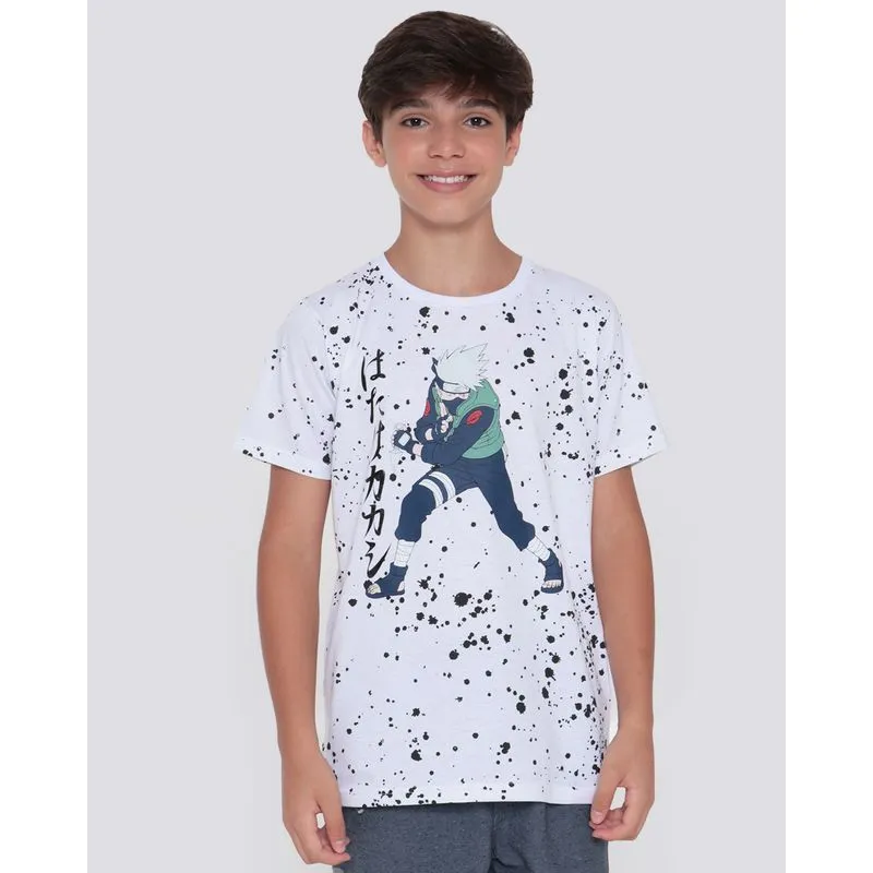 Camiseta Juvenil Estampa Kakashi Naruto Branca 14