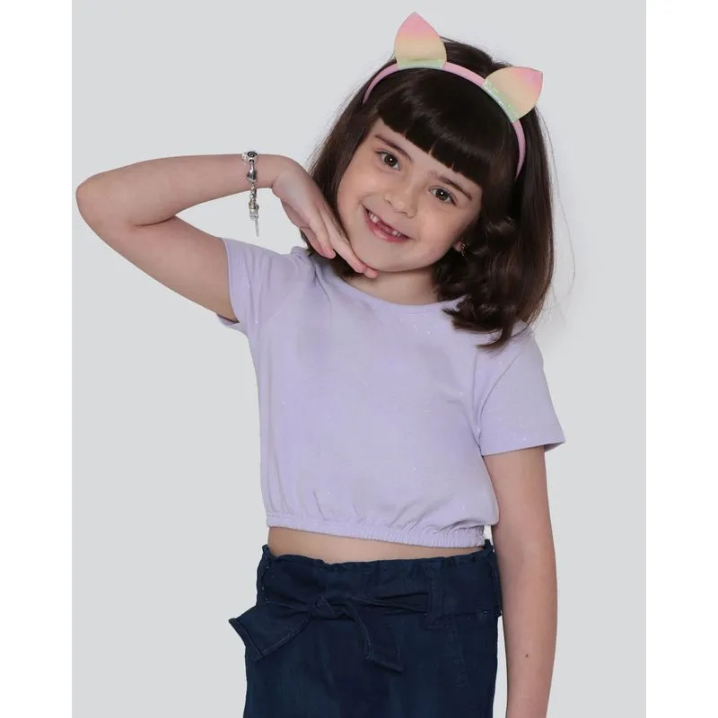 Blusa Cropped Infantil Glitter Lilás Brinde Tiara 6