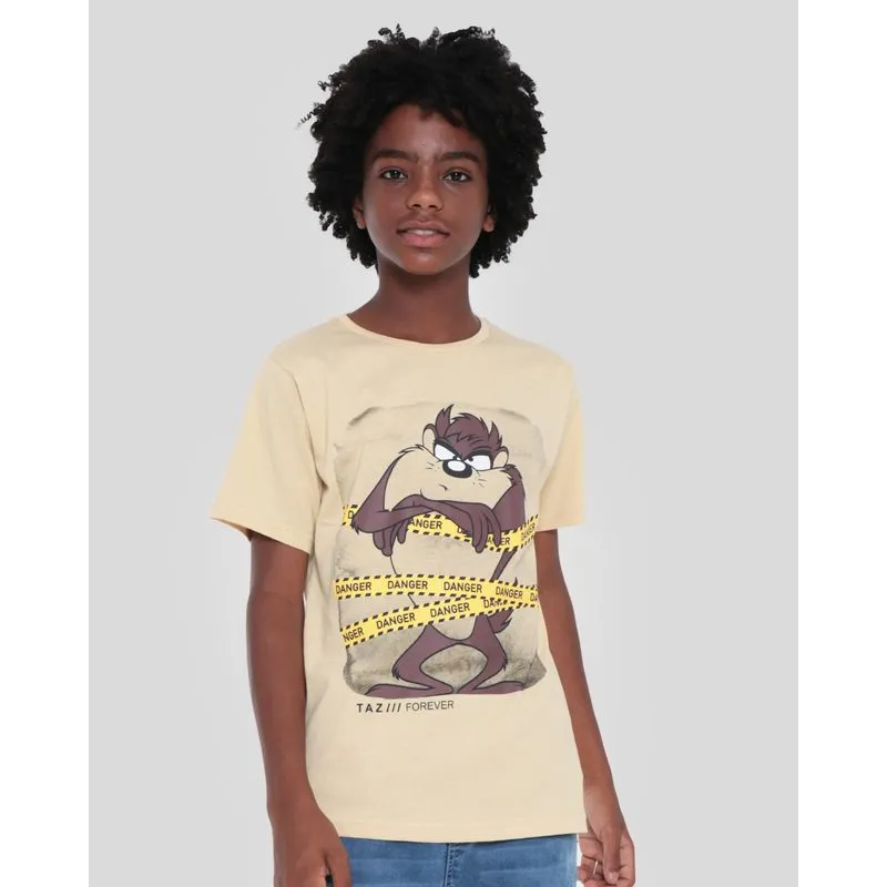 Camiseta Juvenil Estampa Taz Looney Tunes Bege 14