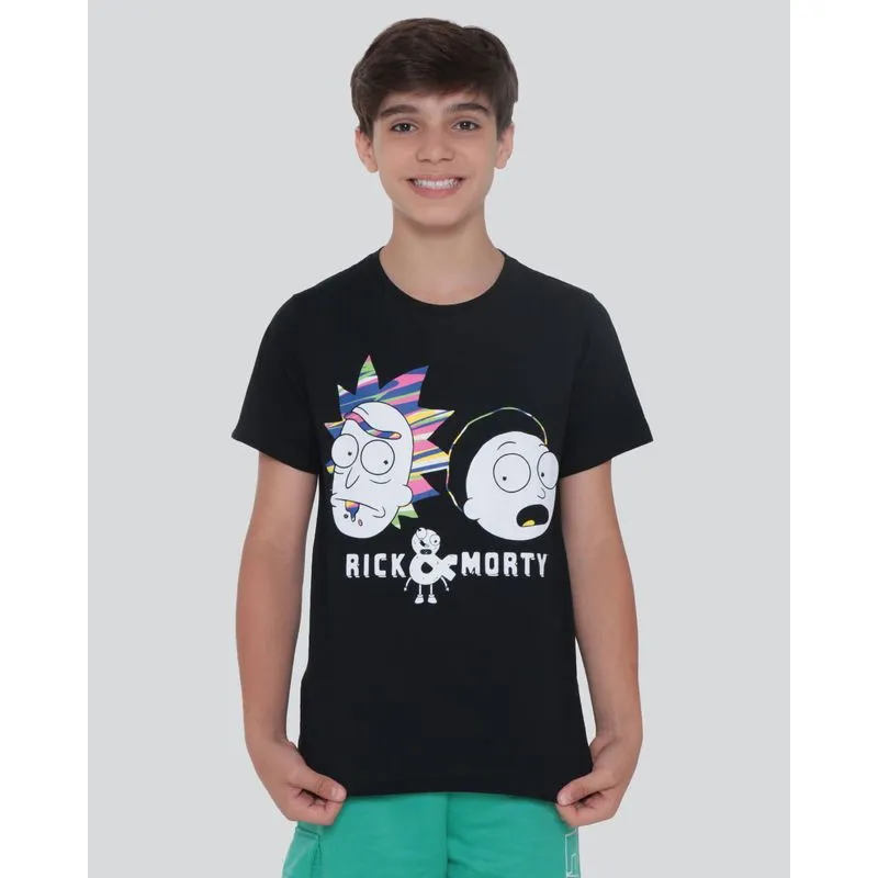 Camisa Juvenil Estampa Rick e Morty Warner Preta 10