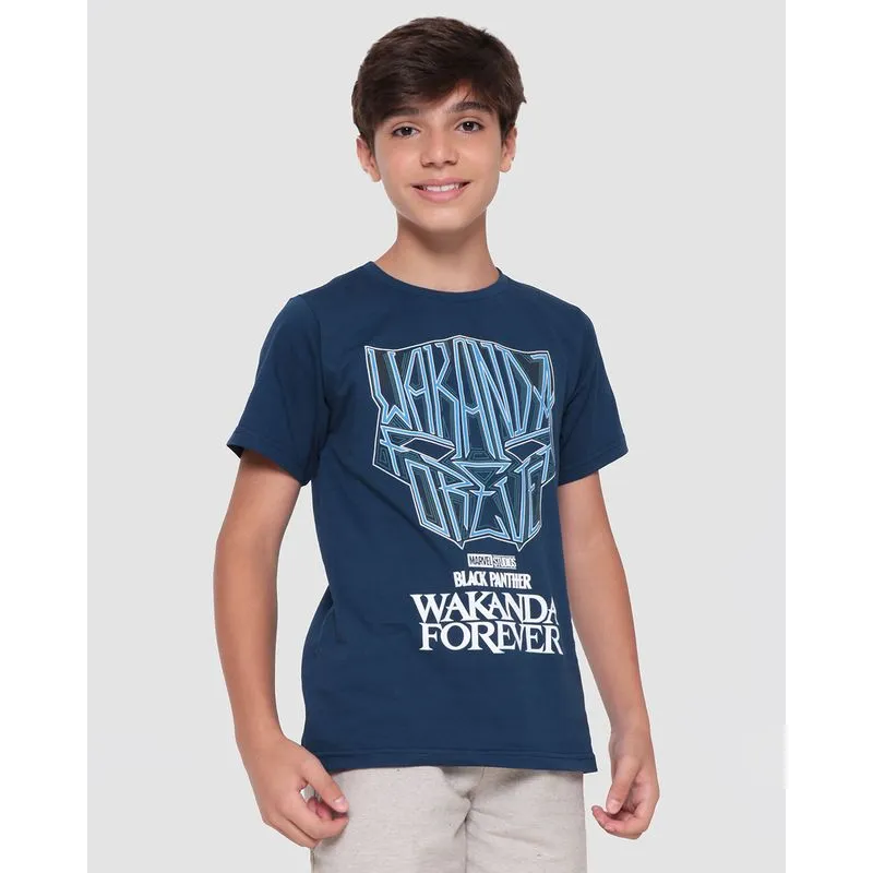 Camiseta Juvenil Algodão Marvel Pantera Negra Marinho 12