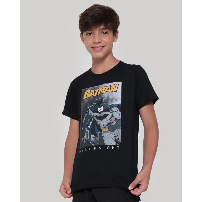 Camiseta Juvenil Estampa Batman Liga Da Justiça Preta 12