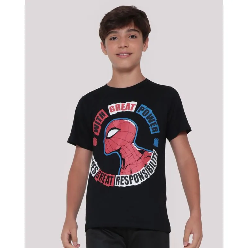 Camiseta Juvenil Algodão Marvel Homem Aranha Preta 12