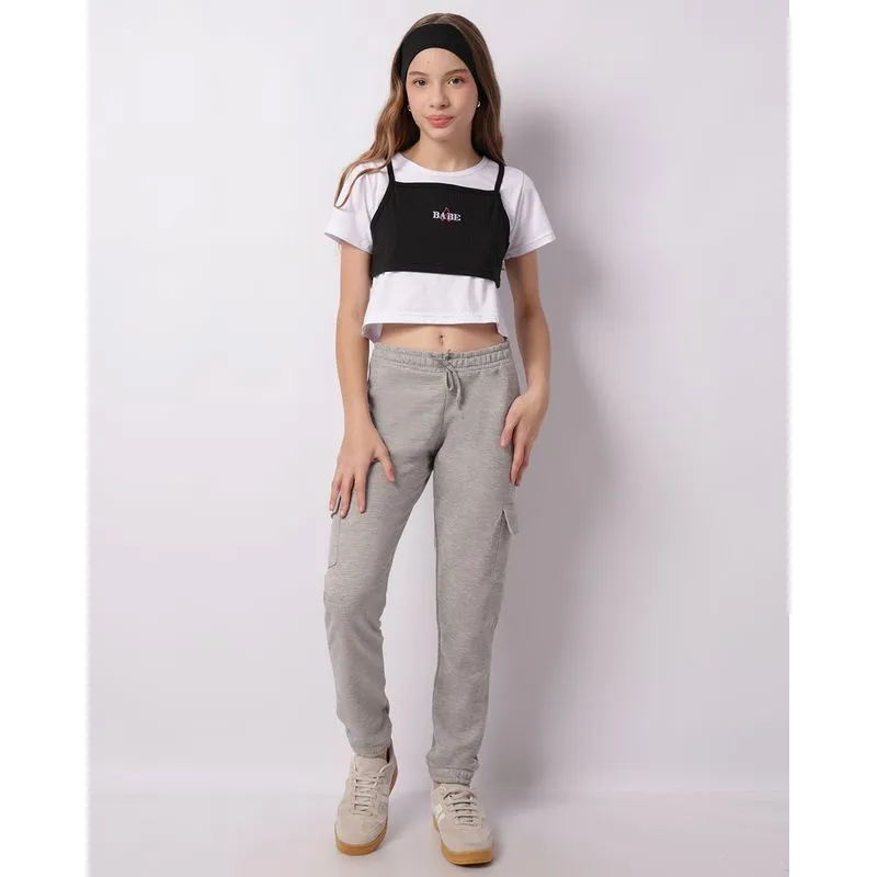 Calça Moletom Juvenil Jogger Bolso Cargo Cinza 10