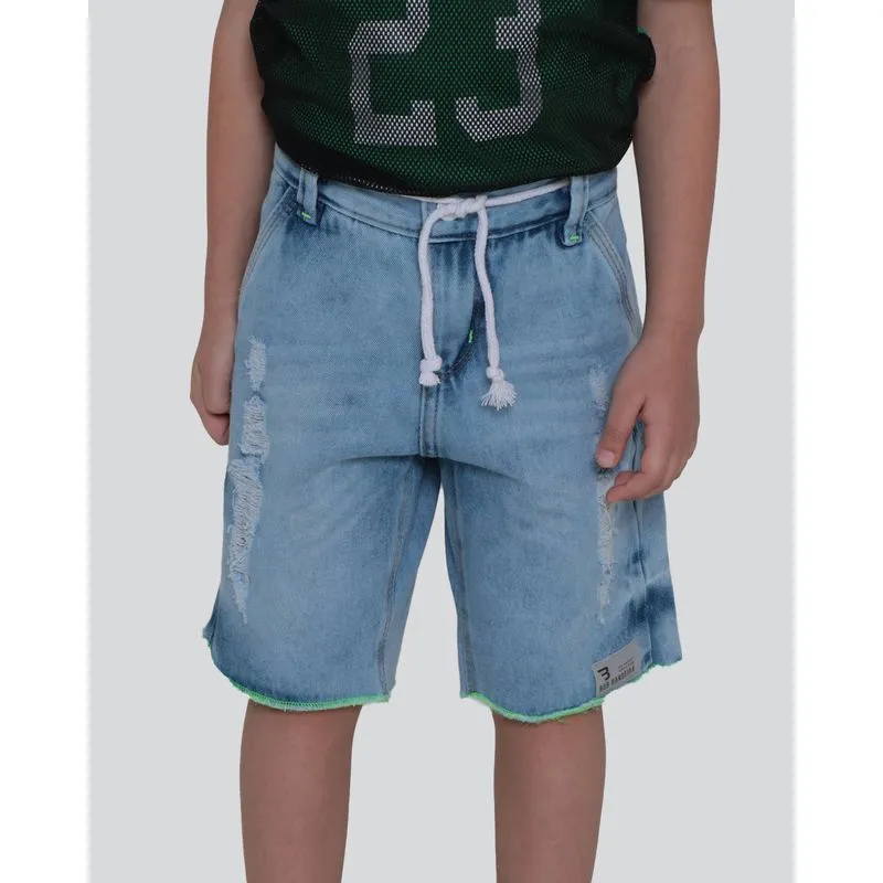 Bermuda Jeans Infantil Destroyed Cordão Azul Claro 6