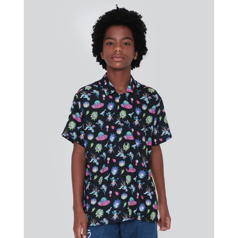Camisa Juvenil Estampa Rick e Morty Preta 12