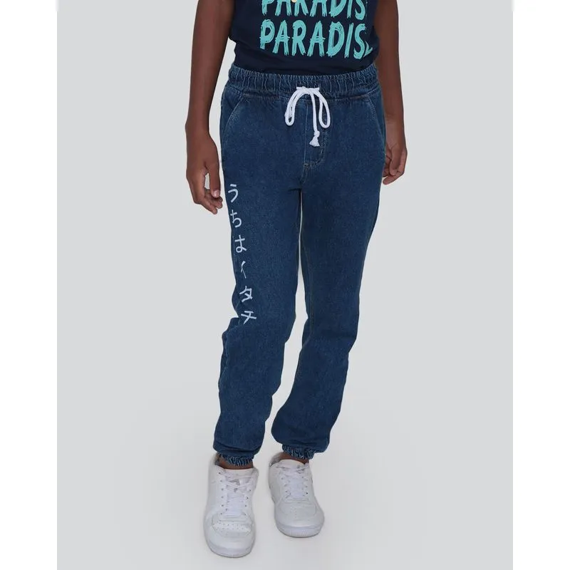 Calça Jeans Juvenil Jogger Estampada Azul 16
