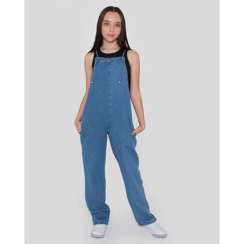 Macacão Jeans Juvenil Alcinha Azul Médio 10