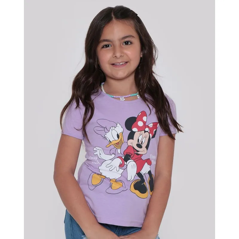Camiseta Infantil Margarida E Minnie Mouse Disney Lilás 10