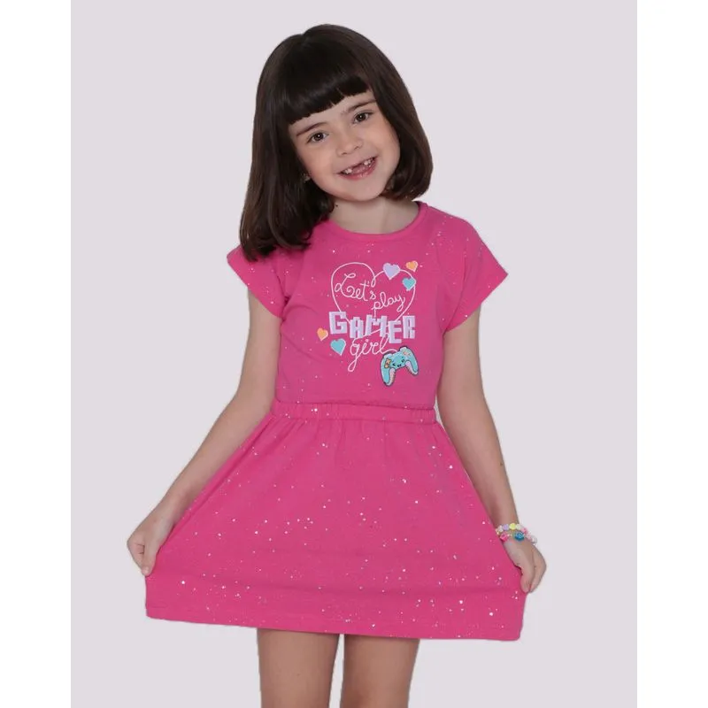 Vestido Infantil Abertura Nas Costas Game Gliter Rosa 8
