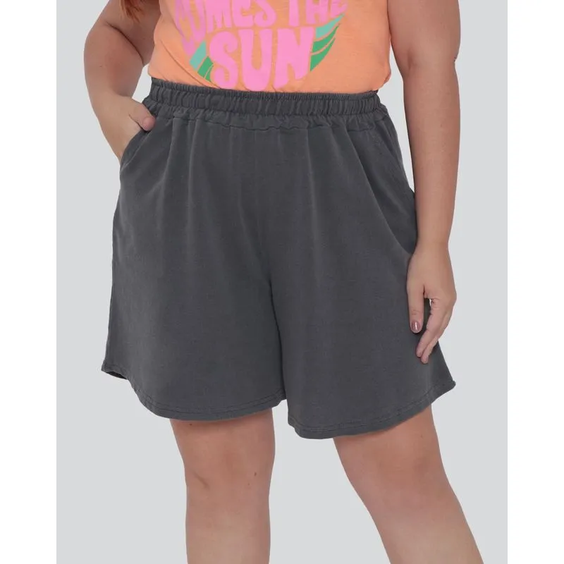 Short Plus Size Feminino Moletinho Cinza G2