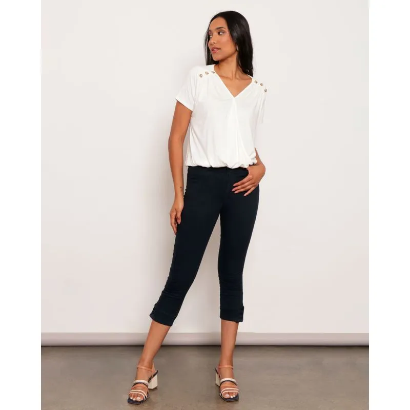 Calça Sarja Feminina Cropped Botão Rosa Marinho 36