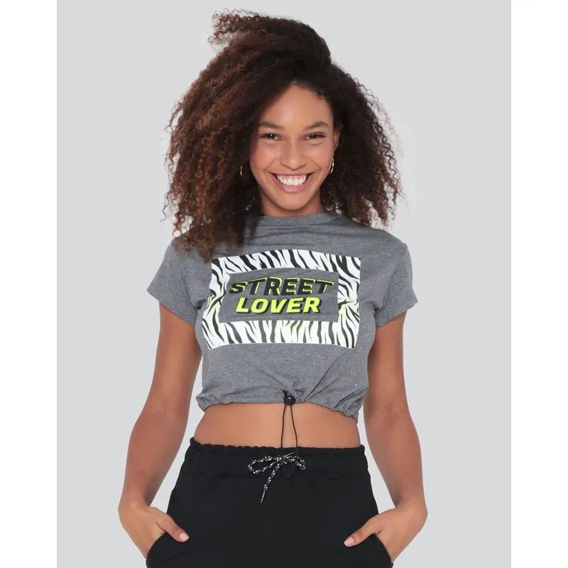 Blusa Cropped Feminina Estampa Animal Print Cinza P
