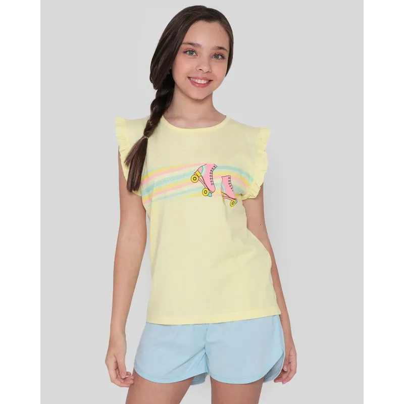 Pijama Juvenil Babados Amarelo 16